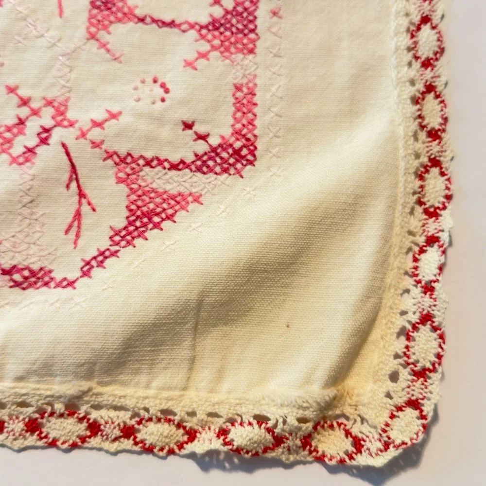 Vintage Handmade Peacock Table Runner Cross Stitch Embroidery Cottagecore Farm